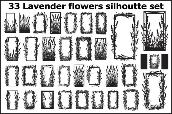 33 Lavender Flowers Silhouette Frame Set – Elegant Graphics for Creative Projects