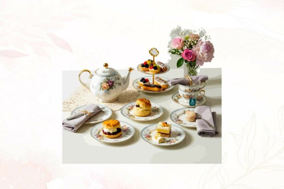 Afternoon Tea with Scones and Flowers Graphics