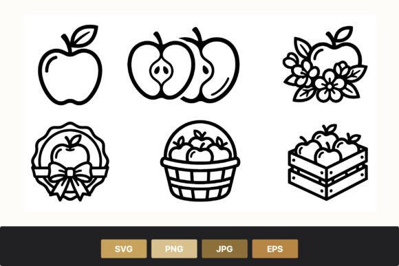 Apple Fruits Flowers Basket Vector Icons Graphics