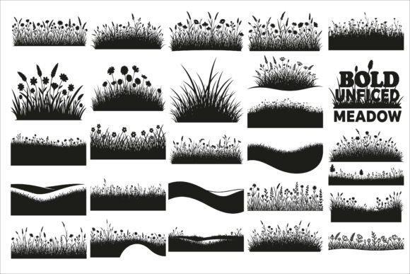 Artistic Silhouette of Flowers and Grass Graphics