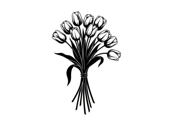 Black and White Tulip Bouquet Graphics