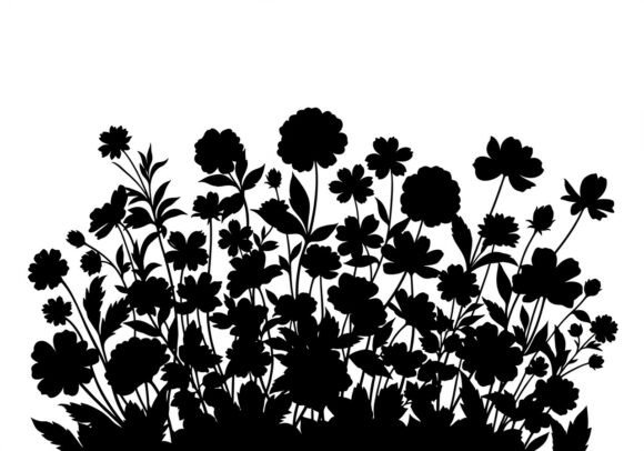 Black Silhouette of Assorted Flowers Graphics