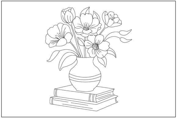 Ceramic Vase Flowers Books Line Art Graphics