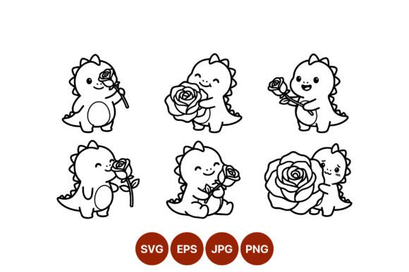 Cute Dinosaur with Roses Vector Graphics