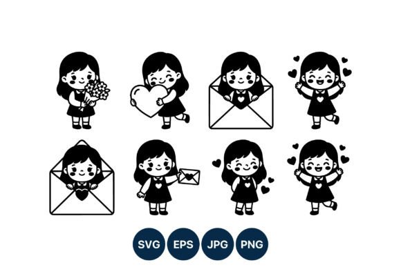 Cute Girl Hearts and Flowers Graphics