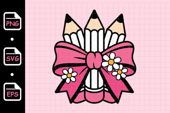Cute Pencils with Pink Bow and Flowers Graphics