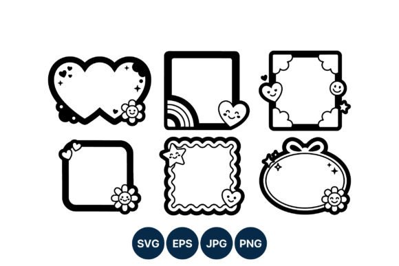 Cute Smiling Hearts and Flowers Frames Graphics