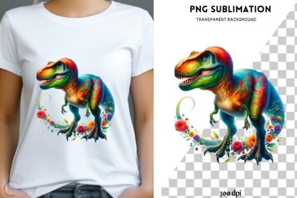 Dinosaur with Flowers PNG Design for Branding and Illustrations