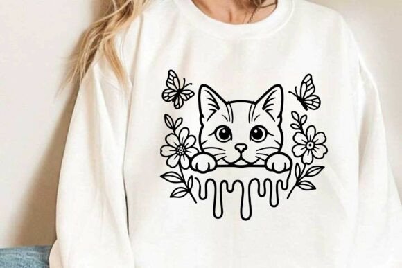 Dripping Cat with Flowers Graphics