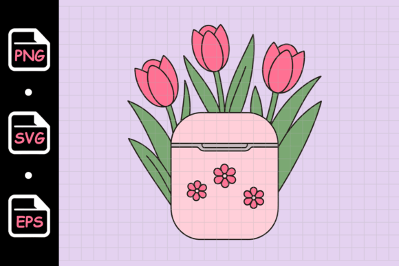 Earphones Case with Tulip Flowers Graphics