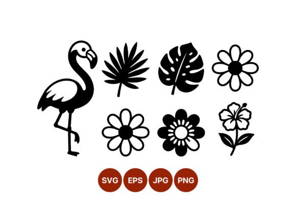 Flamingo Tropical Flowers Vector Graphics