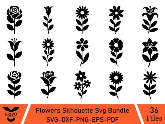 Flowers Silhouette Svg Bundle Graphics for Editorial Design