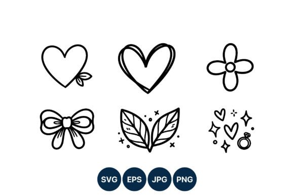 Hand Drawn Hearts Flowers Leaves Bow Graphics