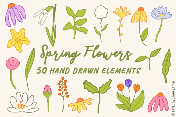 Hand Drawn Spring Flowers Graphics for Digital Creators