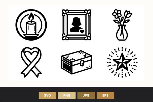 Memory Candle Portrait Flowers Icons Graphics