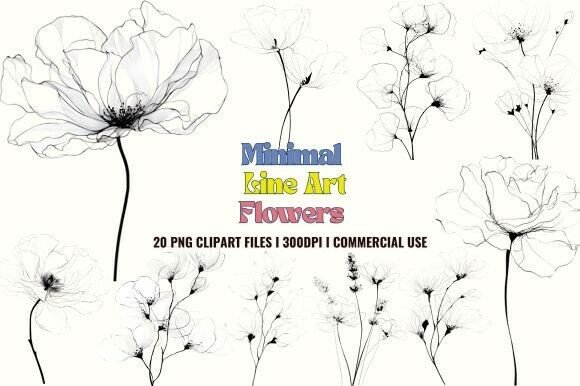 Minimal Line Art Flowers Graphics for Modern Design