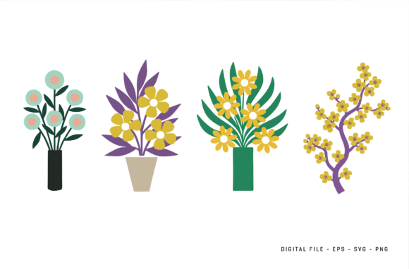 Modern Boho Potted Flowers Graphics for Digital Creators