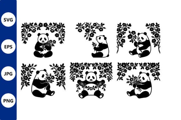 Panda with Flowers Illustration Set