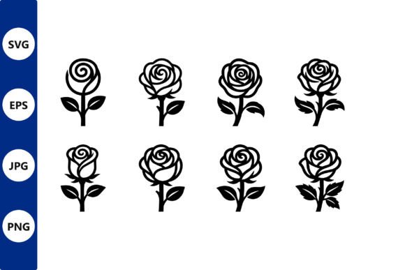 Rose Silhouette Set Four Roses in Line