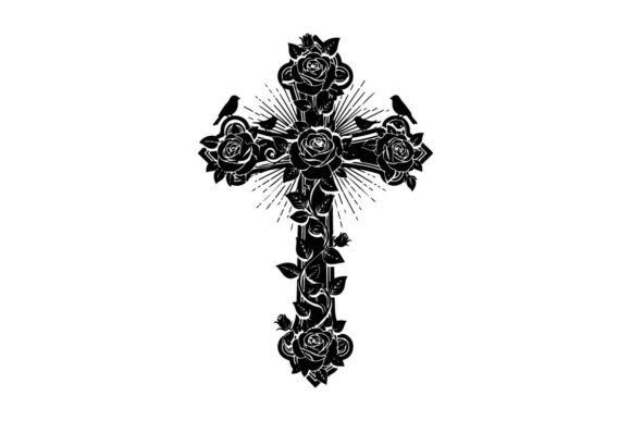 Seasonal Cross with Roses Graphic
