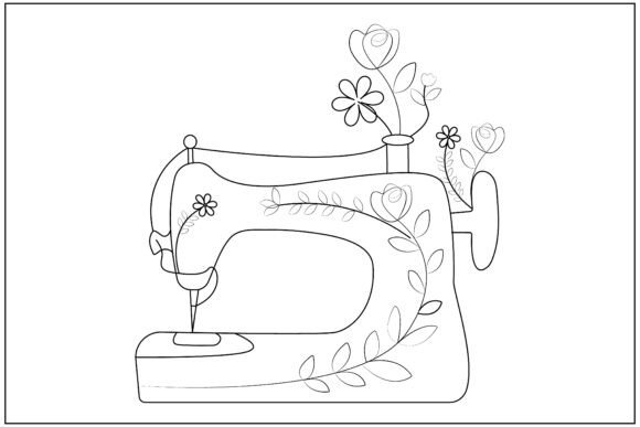 Sewing Machine Flowers Line Art Graphics