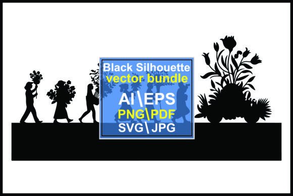 Silhouettes of People Carrying Flowers Graphics