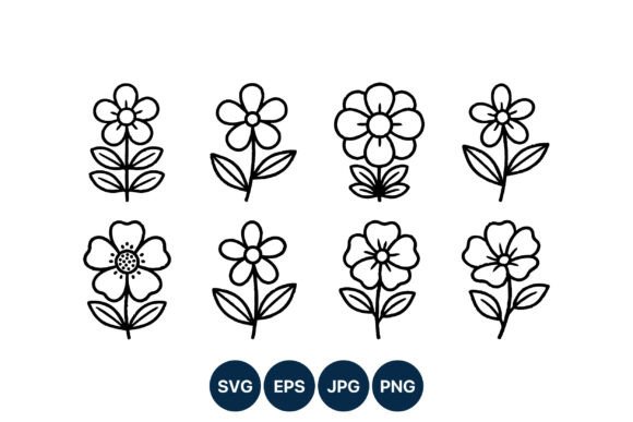 Simple Black and White Cartoon Flowers Graphics
