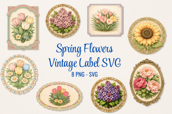 Spring Flowers Vintage Label Graphics
