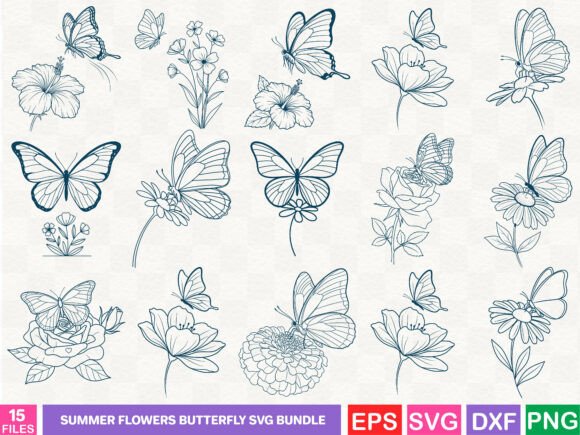 Summer Flowers Butterfly SVG Bundle Graphics