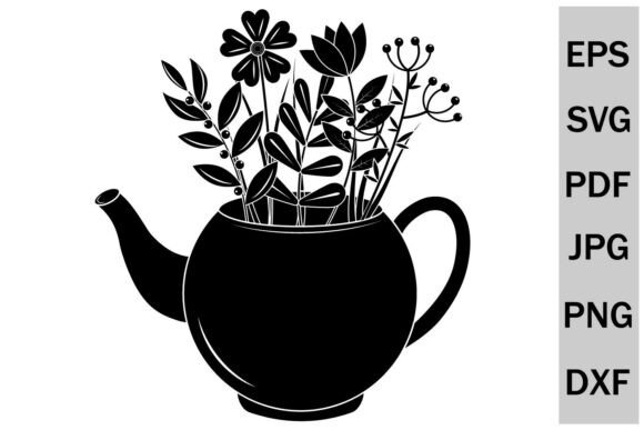Teapot with Flowers Graphics for Digital Sellers