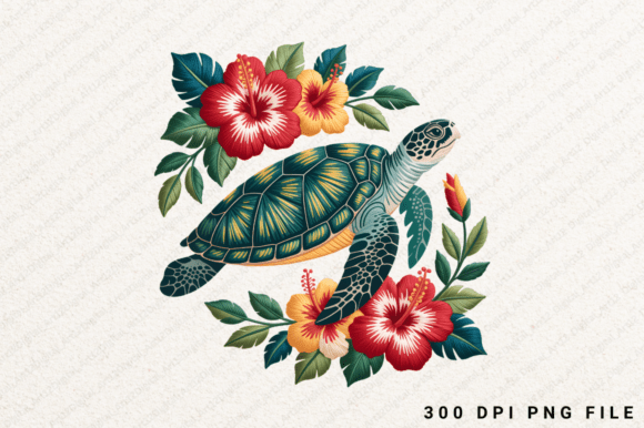 Turtle with Flowers Sublimation Clipart Graphics