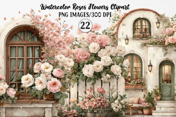 Watercolor Roses Flowers Graphics for Branding