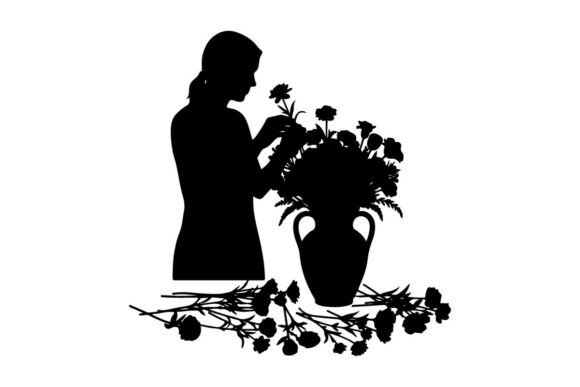 Woman Arranging Flowers in Vase Vector I Graphics