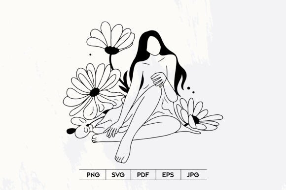 Woman Sitting with Flowers Graphics