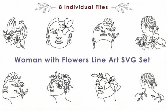 Woman with Flowers Line Art SVG Set for Modern Graphics